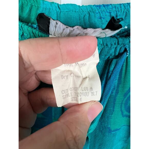 Vintage Carole Little Petites Pull On Tie Waist Blue Boho Rayon Pants Large 14 - Picture 3 of 5